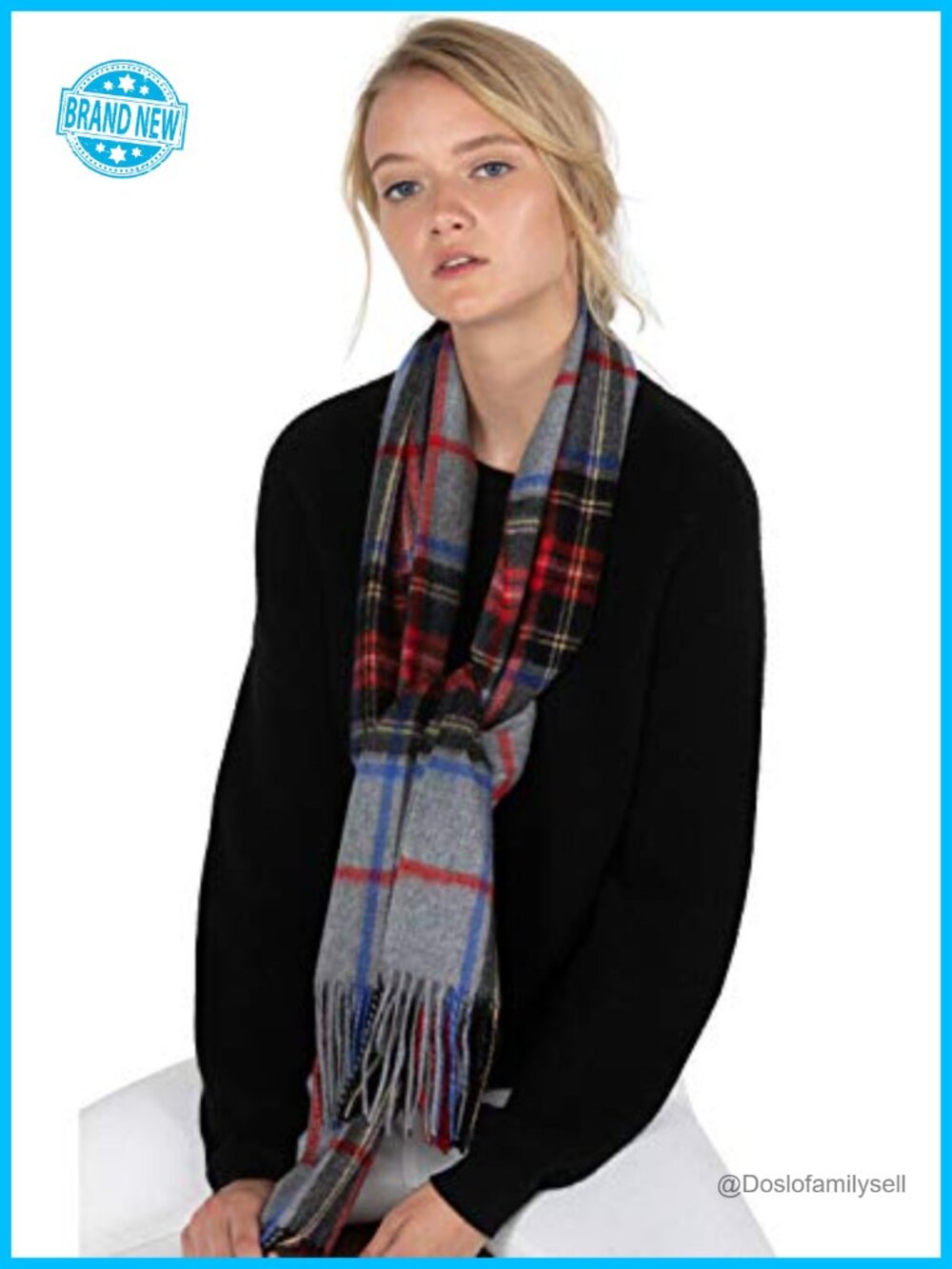 100% Cashmere Shawl Wrap Large Check Tartan Plaid Winter Scarf